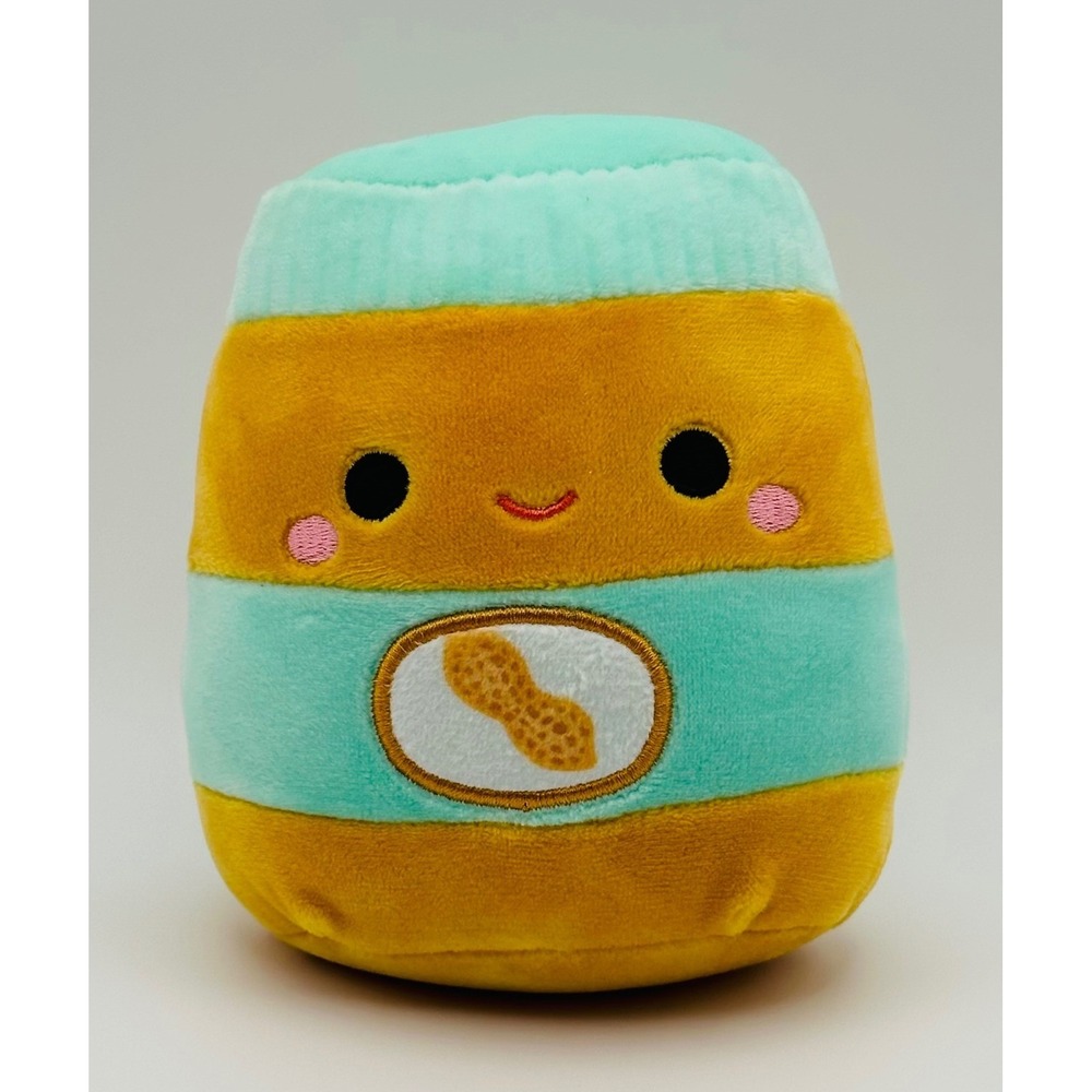 Squishmallows Antoine the Peanut Butter Jar 5" Plush Yellow Teal Kellytoy 2022